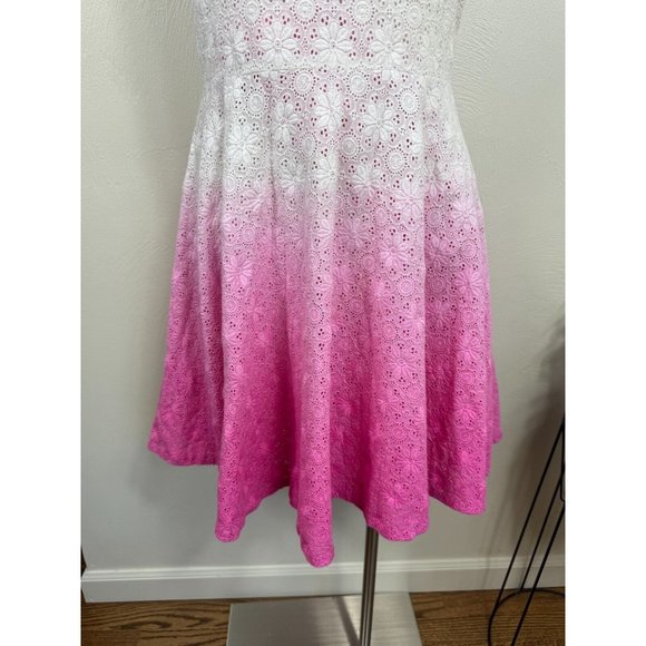 Diane Von Furstenberg Pink Purple‎ Ombre Eyelet Skater Dress Size 8 Coquette - Picture 5 of 13